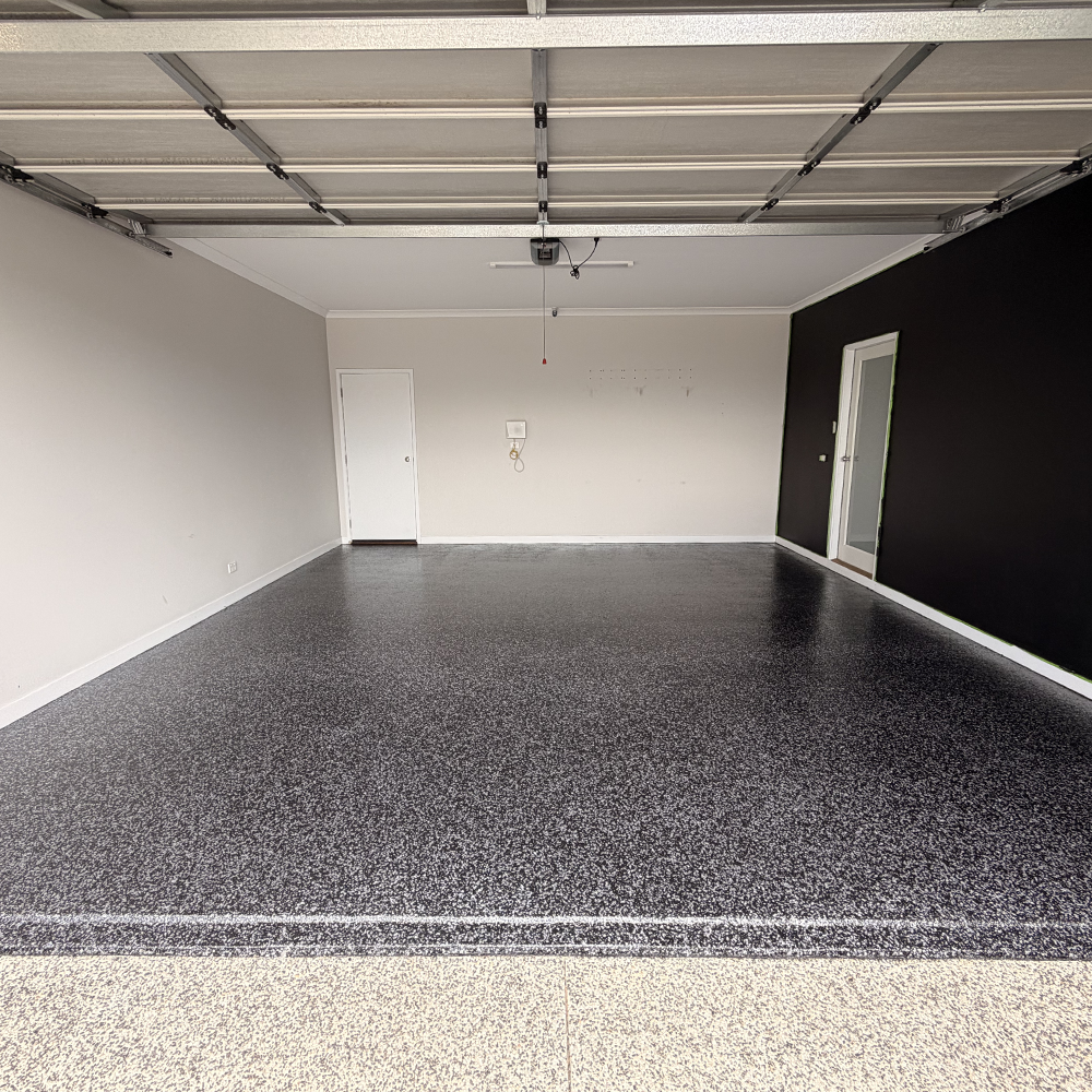 Epoxy garage floor — salt and pepper finish